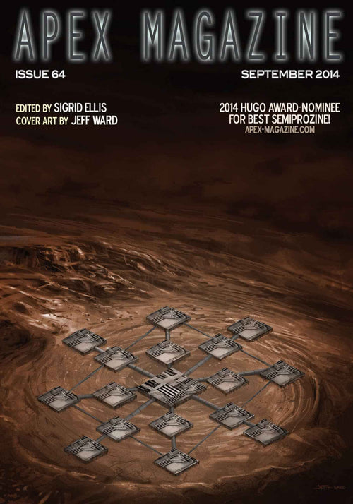 Apex Magazine Issue 64 (Sep 2014) features a futuristic colony on a barren red landscape under a dark sky. This DRM-free, Hugo Award-nominated issue is celebrated for science fiction short fiction and credits Sigrid Ellis and Jeff Ward.